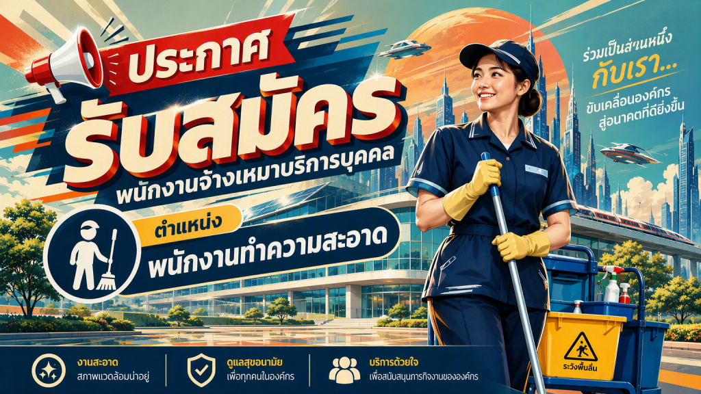 ประกาศ รับสมัครพนักงานจ้างเหมาบริการบุคคล ตำแหน่ง พนักงานทำความสะอาด 16:9